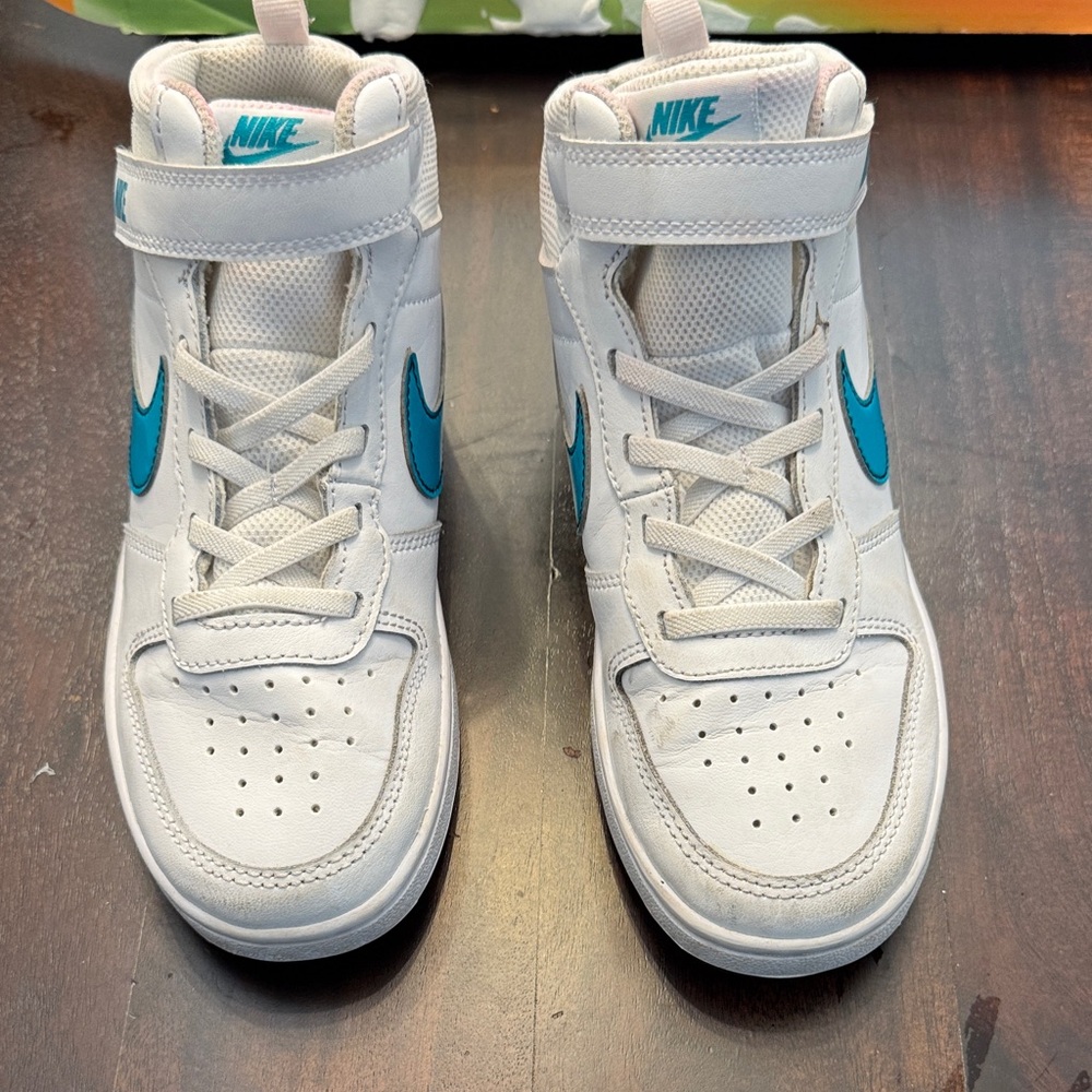 Nike Kids White and Teal High-Top Sneakers